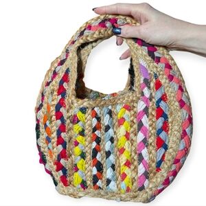 Magid Petite Striped Jute Trapeze Tote Bag Multicolor NWT Boho Summer